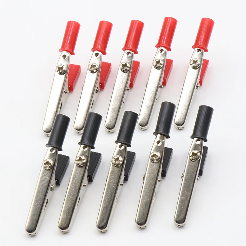 10 pcs 50mm Plastic Handle Test Probe Metal Alligator Clips