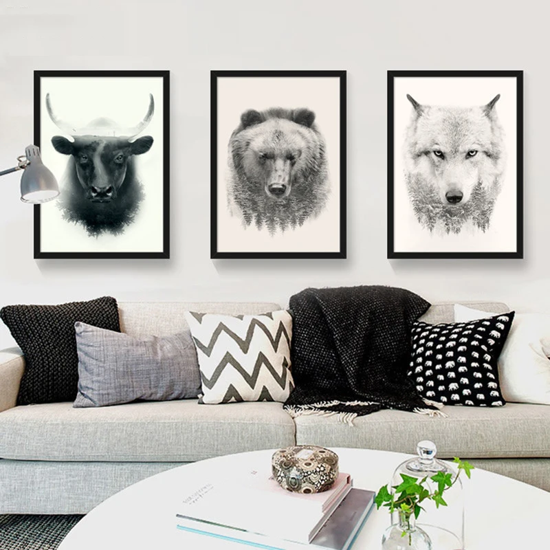 

Nordic Style Wild Animals Wolf Brown Bear Poster Print Wall Cattle Pictures Canvas Artwork Painting For Living Room Office Decor