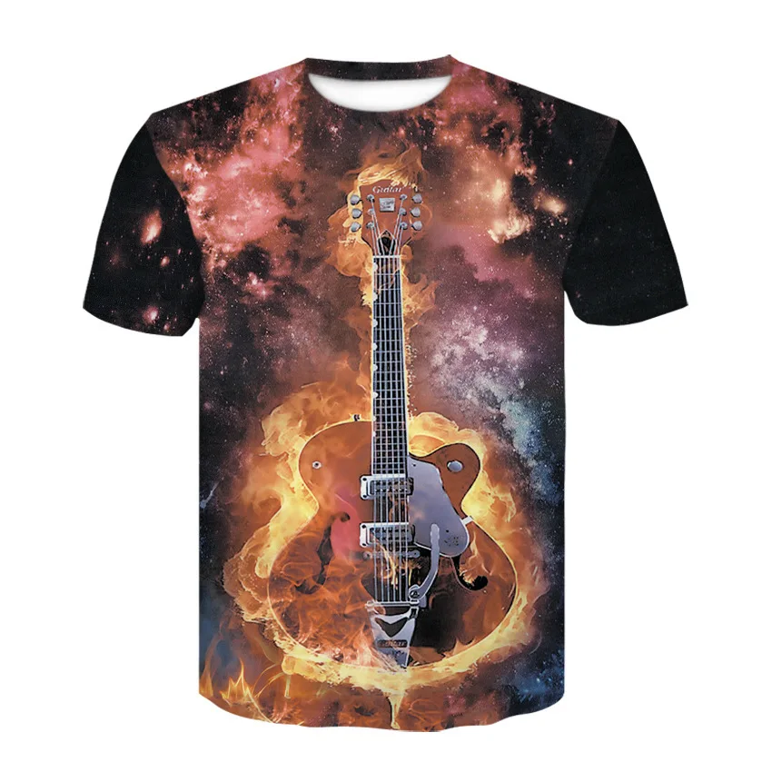 

European New Pattern Best Sellers 3d Rock T Pity Flame Violin Printing Male Short Sleeve Customized New Fashion T-shirt