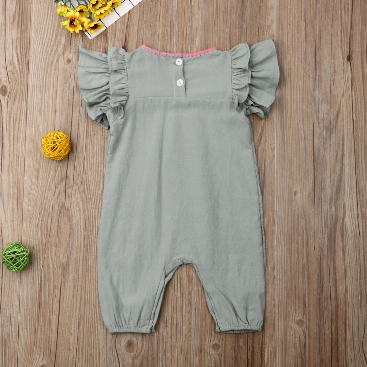 Emmababy Summer Newest Fashion Newborn Baby Girl Clothes Solid Color Fly Sleeve Ruffle Flower Romper Jumpsuit Outfit Sunsuit