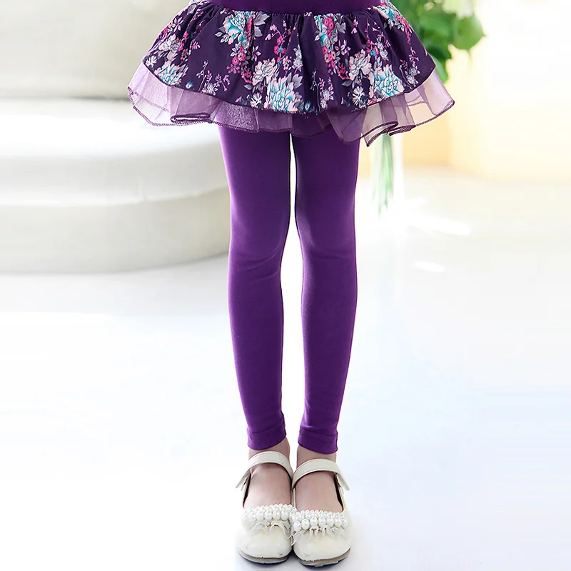 Детские леггинсы, юбка штаны 2 в 1 многослойная юбка-пачка с цветочным кружевом г. Осенне-весенние Капри искусственная юбка-брюки, леггинсы для девочек, брюки, От 4 до 13 лет - Цвет: purple