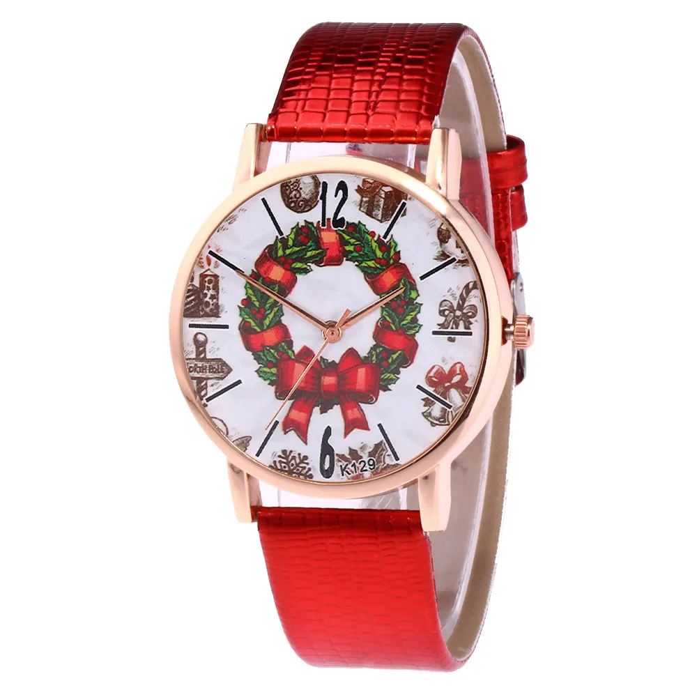 

Cheap Ladies Watch Fashionable New Christmas Tree Pattern Leather Band Analog Quartz Vogue Watches bayan kol saati gift &Ff