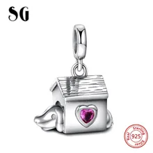 SG 925 пробы Серебряный собака дом и фиолетовый любовь Cz Подвески
