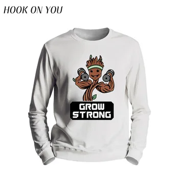 2017 New Arrival Men Sweatshirt Guardians of the Galaxy Groot Grow Strong Printed O-Neck Hoodie Funny Man Outerwear Hipster Tops