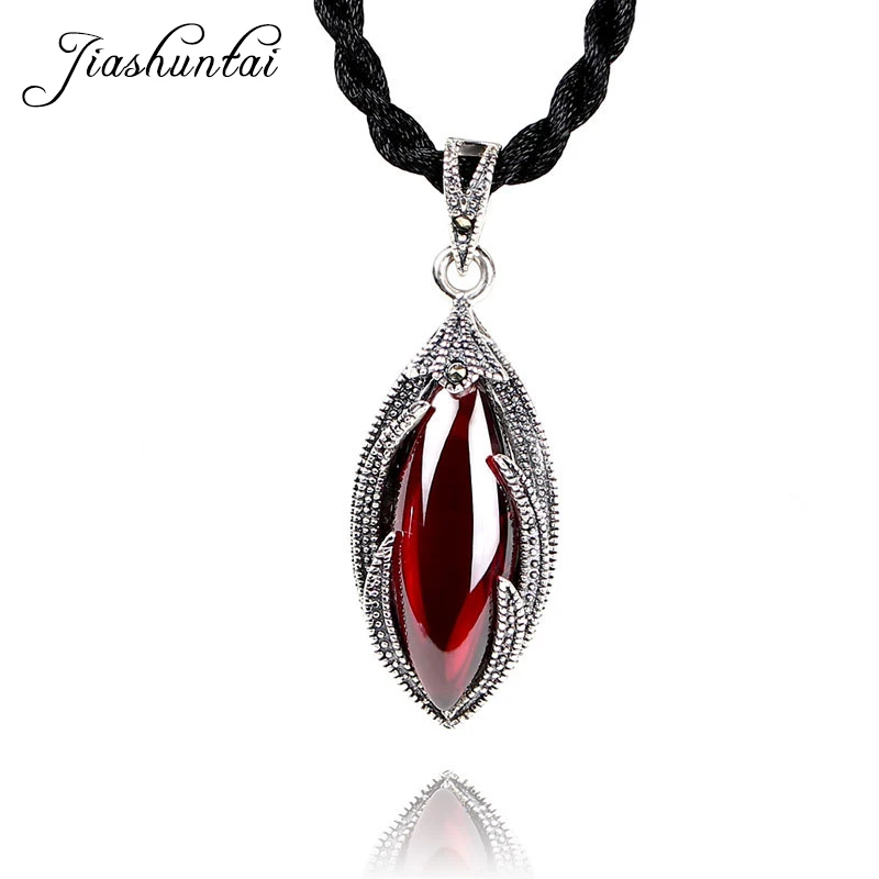 JIASHUNTAI ретро 925 пробы Серебряный Красный камень кулон ожерелья для женщин ювелирные изделия