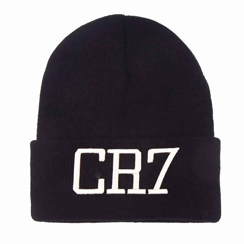 Новая мужская и женская CR7 вышитая вязаная шапка зима шапки Skullies& Beanies Cristiano Ronaldo зимние теплые подростковые шляпы унисекс - Цвет: CR7 black