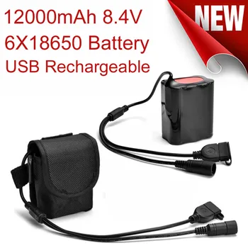

8.4V 6x 18650 Battery Pack 12000mAh Rechargeable Lithium Battery Pack USB+DC Port For T6 Bicycle Light Headlight LED Bike Torch