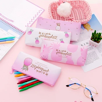 

New PU Fruit Pink pineapple student pencil case school pencil cases for girl stationery canvas pencil bag estojo escolar