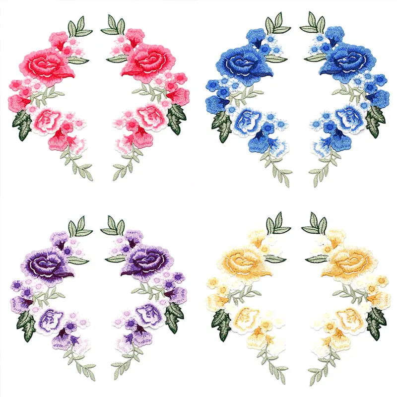 

2 part/set Embroidery Rose Flower Sew On Patch Applique DIY Craft Stiker for Jeans Hat Bag Clothes Lace Accessories Badge