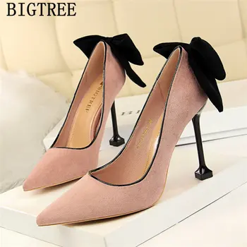 

Fetish High Heels Butterfly-knot Green Shoes For Women Ladies Pumps Moccasin Bigtree Shoes Luxury Shoes Women Designers Ayakkabi