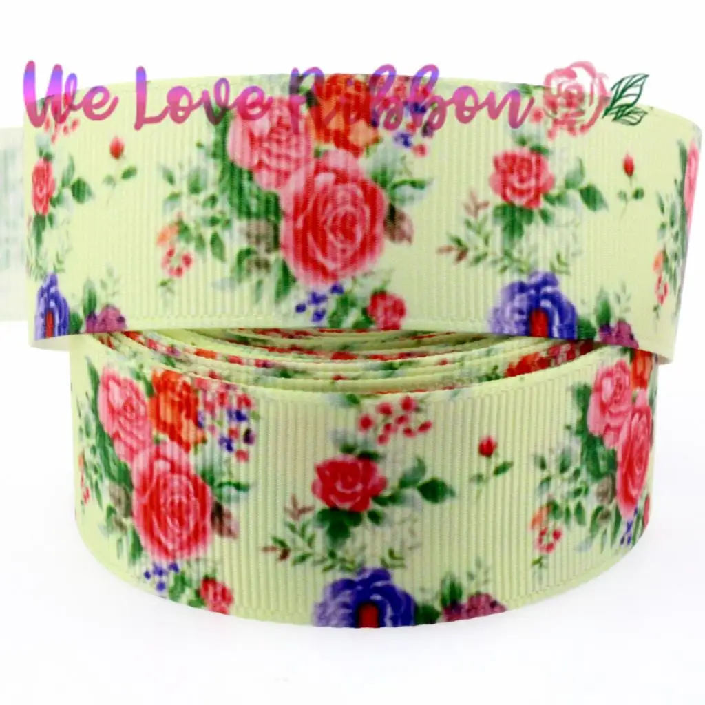 

1" 25mm Flower Patterns Printed Grosgrain Ribbon DIY Party Decoration Packing Stuff Webbings 10yards/roll MD170828-22-8280