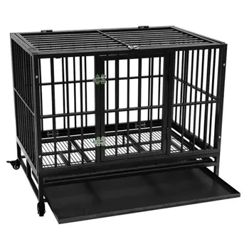 

High Quality 42" Heavy Duty Dog Cage Crate Kennel Metal Pet Playpen Portable Tray Black Iron Pet House Foldable outdoor cage
