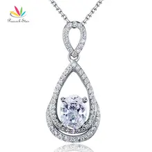 Estrella de Plata de Ley Maciza 925 Dama Colgante Collar de pavo real 2 Carat Oval Cut Creado Joyas de Diamantes CFN8017