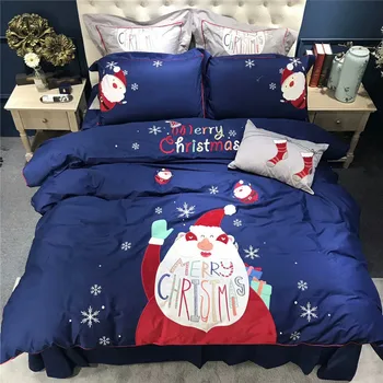 

New Santa Claus 100%cotton bed linen set Embroidery 4/7pcs bedding sets/bedclothes queen king size duvet cover sheet set
