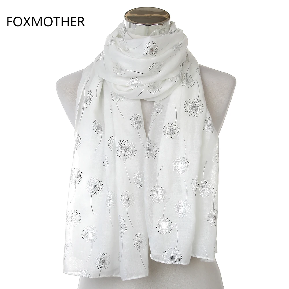 

2017 New Fashion Ladies Shiny White Pink Grey Bronzing Silver Dandelion Scarves For Womens