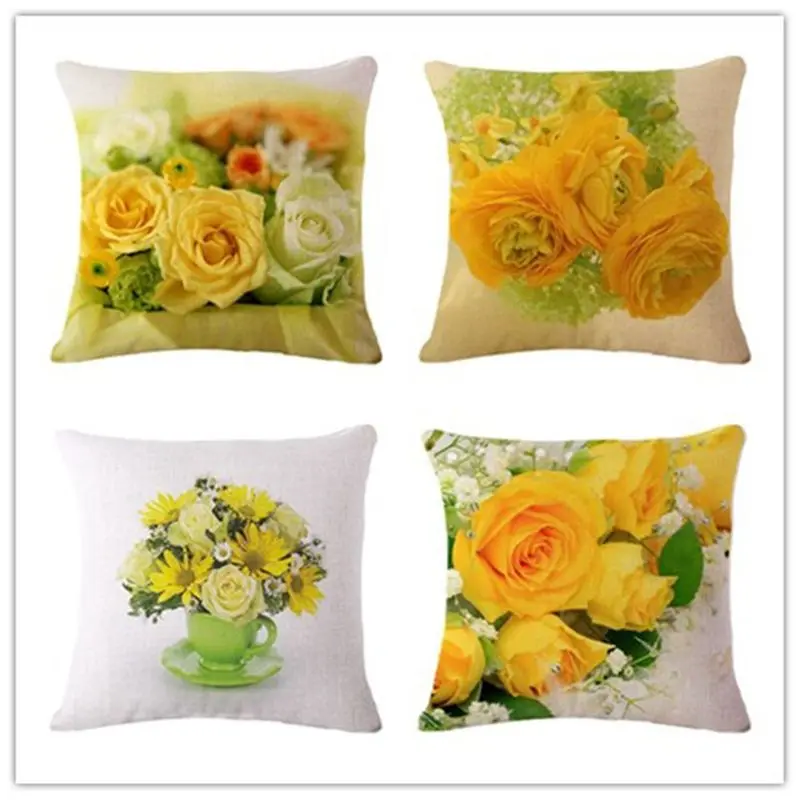 Buy 1 Pcs 45cm X 45cm Yellow Rose Pattern Cushion Cover Comfortable Cotton