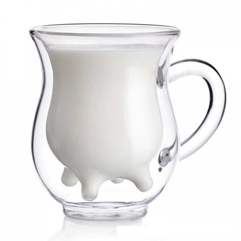 250Ml Creative Cow Double Layer Glass Creamer Cup Lovely Milk Jug Juice Tea Coffee Cup Clear Glass Mug Milk Frother Bottle Beer