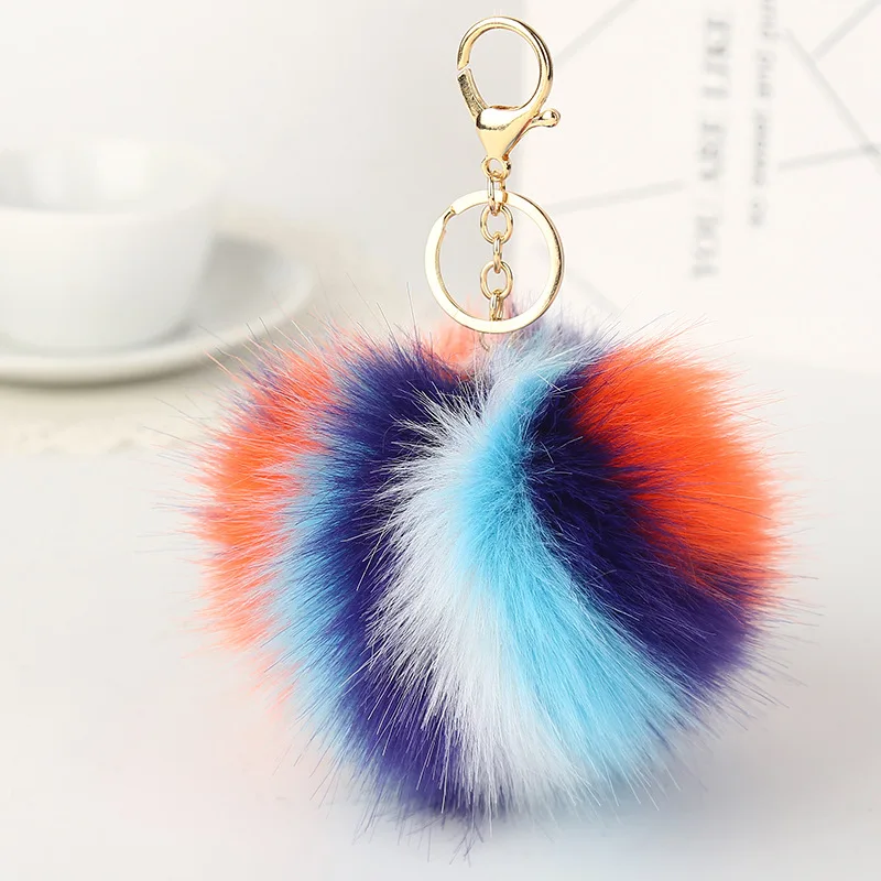 

Fashion 11cm Colored Faux Fox Fur Ball Keychain Woman Bag Charms Car Keychain Pompom Key Ring Chain Jewelry Keyring Trinket Gift