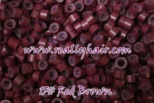 1000pcs bottle silicon lined Micro Links Rings Beads Hair Feather Extensions 15 Red brown