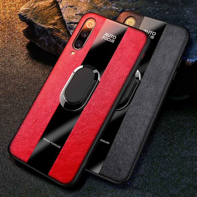 

Finger Ring Magnetic Holder Case For Xiaomi Mi 9 SE Mi 9 Redmi Note 7 Back Cover Luxury Leather Case for Xiaomi Redmi Note 7