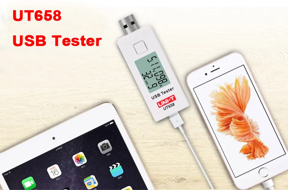 UNI-T USB Tester Voltmeter Ammeter UT658 UT658B Digital LCD Voltage Monitor Current Meter Capacity Tester 9V 3A With Backlight