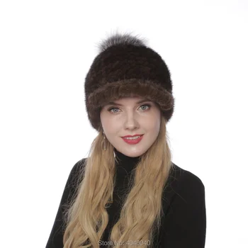 

Bravalucia Fashion Women Hat with Pompom Real Mink Fur Knitted Hats Silver Fox Fur Ball Bomber Winter Cap Baseball Girl Caps Hat