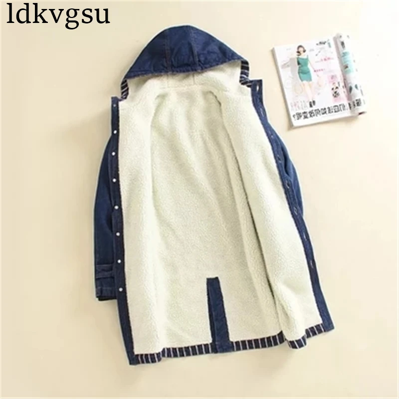 Goede 2020 Herfst Winter Denim Jas Vrouwen Warm Hooded Jeans Jas Plus Size 4XL Casual Vrouwelijke Lange Denim Windjack Bovenkleding A455