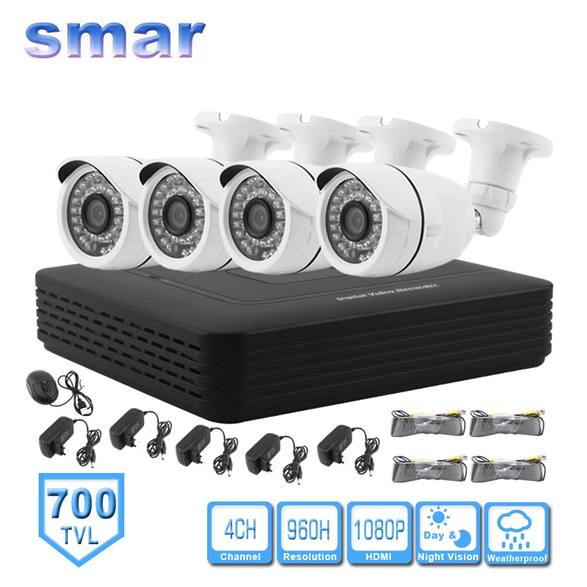 4CH Full D1 HDMI DVR Recorder Home Security System HD CMOS Sensor 700TVL 36 IR LED Outdoor Waterproof CCTV Camera Kit 20M Cable