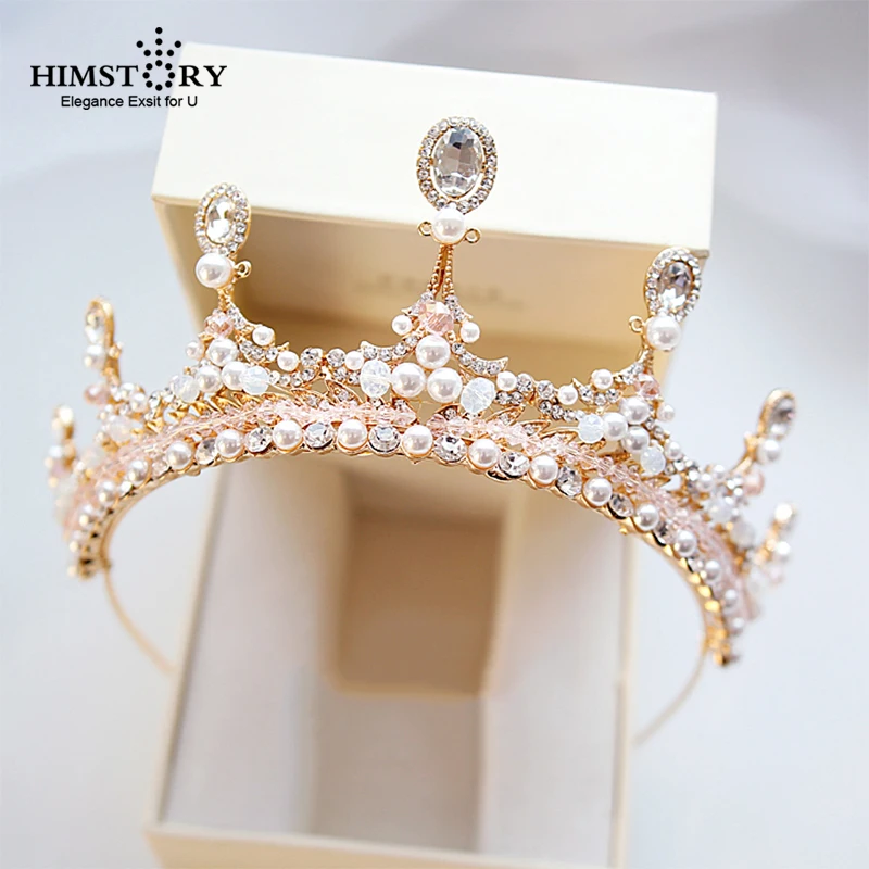 

Handmade Baroque Beaded Bridal Tiara Crown Pearl Gold Crowns For Princess Wedding Bride Head Piece Hair Accessories