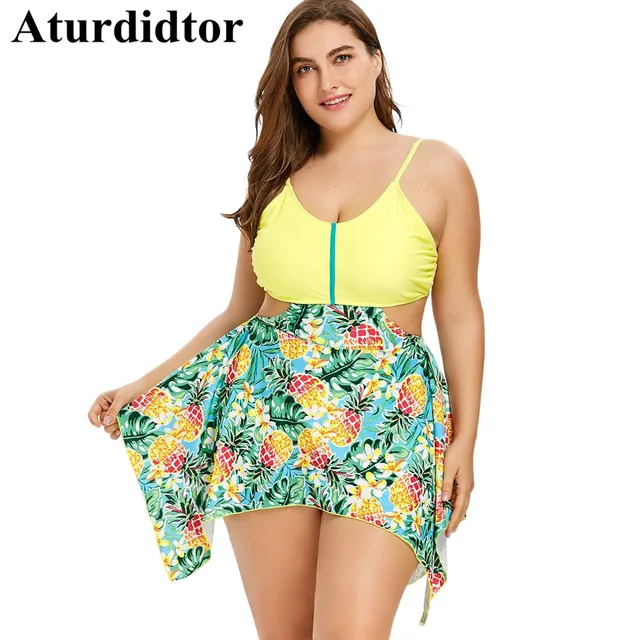 Plus Size Swimsuit Yellow Pineapple Print Bathing Suit Large Size ...