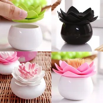 

New Arrival 4 Colors Lotus Toothpicks Holder Flower Cotton Swab Box Cotton Bud Holder Base
