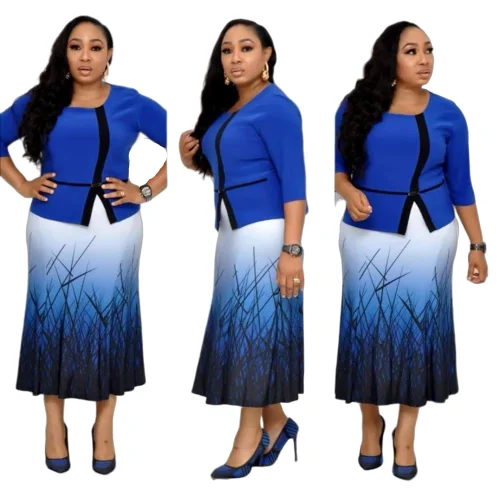 new elegent fashion style african women printing plus size dress L-3XL