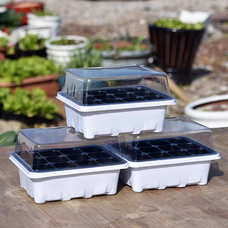 

12 Cell Seed Seedling Trays Plastic Nursery Tray With Lid Grow Box Tray Plant Seed Mini Greenhouse For Garden Agriculture Pots