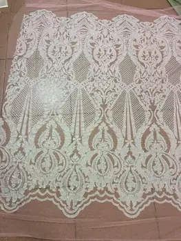 

Nigerian Lace Fabric with glued glitter yaking-233 French Embroidered lace fabric for party dress