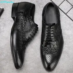 QYFCIOUFU/Мужская обувь с перфорацией типа «броги» на шнуровке, роскошные модельные туфли из натуральной кожи высокого качества, оксфорды из