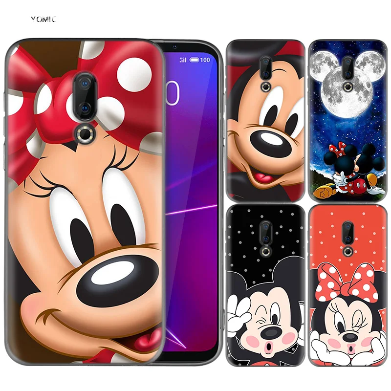 

Silicone Case for Meizu 16 16th M6T Black Dark Coque Shell Cell Phone Tpu Cover Dull Polish Minnie Mouse