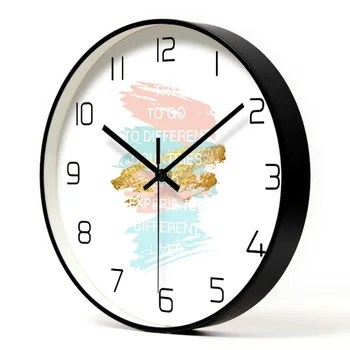 

Nordic Decorative Simple Printing Metal Wall Clocks Silent Quartz Circular Metal Hanging Clock Modern Design Home Decor