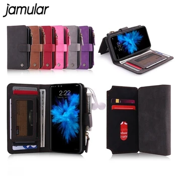 

JAMULAR Flip Zipper Wallet Phone Case Cover For Samsung S7 Edge Note 9 8 S8 S9 Genuine Cowhide Leather Pouch For iPhone XS MAX 7