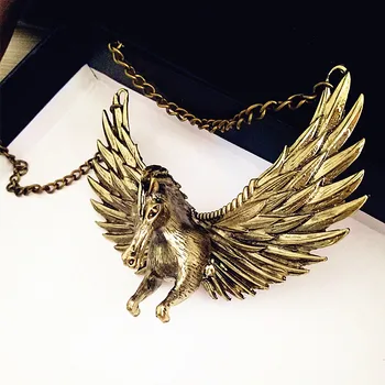 

2019 Fashion vintage pegasus with wings pendants choker necklace women men trendy exaggerated Maxi statement necklace jewelry