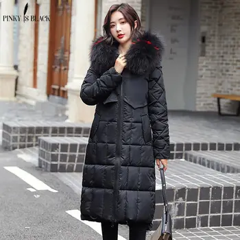 

PinkyIsBlack 2019 Fur Hooded Parkas Women Jacket Coat Quilted Winter Jacket Women Casual Down Cotton Long Padded Jacket Female