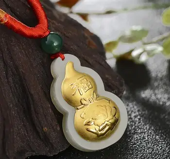 

3D Hetian jade set with gold gourd pendantH01#