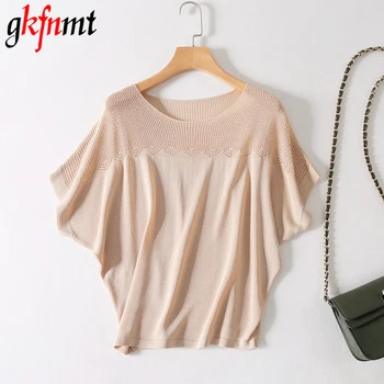 

2019 New Summer T Shirt Women Knitted Casual Short Sleeves Top O-Neck Tshirt Slim Kintwear Female T-shirt Thin Loose Pullover