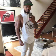 Брендовые топы на бретелях для бодибилдинга, толстовки спортивная одежда, Майки для фитнеса, Мужская одежда для спортзала, рубашки без рукавов с капюшоном