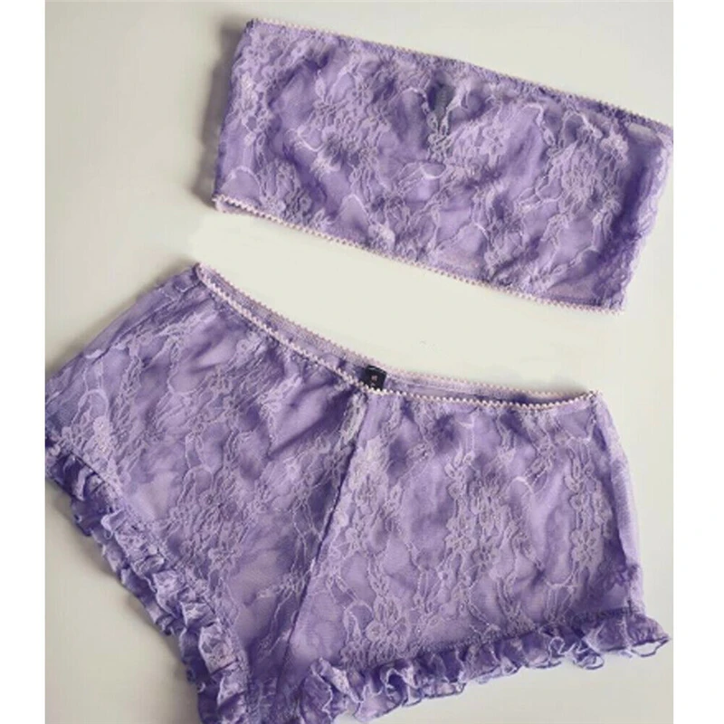 Новинка, сексуальная женская ночная сорочка бебидолл, трусики, нижнее белье, летний кружевной топ без рукавов, пижамный комплект, одежда для сна - Цвет: Фиолетовый