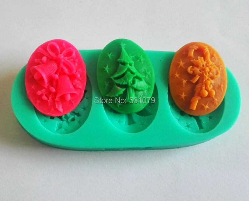 

2pcs/lot y002 Liquid Silicone Cake Fondant Mold 3 Christmas Tree Umbrella Bell Chocolate Mold Modeling Tool Bakeware Mold