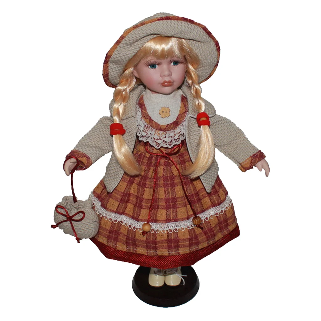 

Vintage 16inch Victorian Porcelain Doll Girl Figures Collectibles Beautiful Figurines With Wooden Display Stands Home Ornament