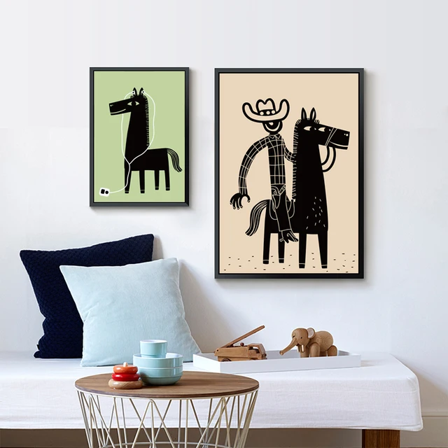 Elegante Poëzie Cowboy en Paard Cartoon Kinderen Decoratieve Canvas ... Elegante Poëzie Cowboy en Paard Cartoon Kinderen Decoratieve Canvas ...