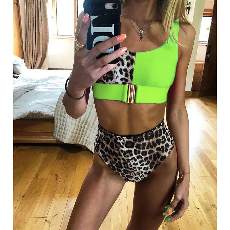 مثير الأحمر ليوبارد مجموعة البكيني 2019 جديد عالية الخصر النساء ملابس السباحة Biquini موهير رفع لباس سباحة الشاطئ ارتداء السباحة