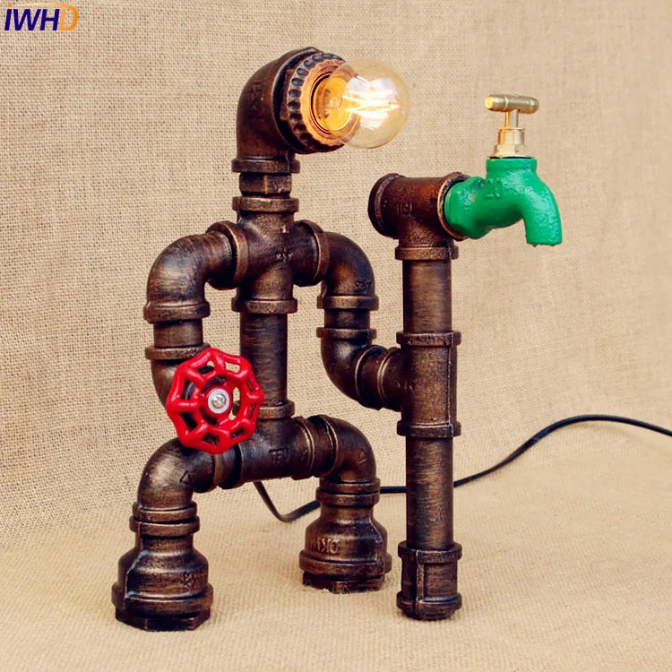 IWHD Edison светодиодная настольная лампа для спальни бара кофейного цвета креативная водопроводная винтажная