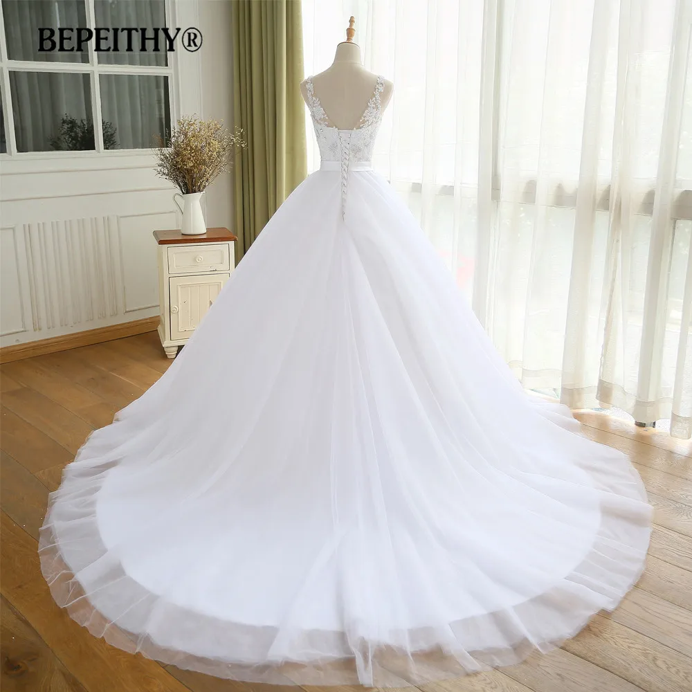 BEPEITHY винтажное свадебное платье с v-образным вырезом и поясом Vestido De Novia Casamento Beadings Свадебные платья бальное платье